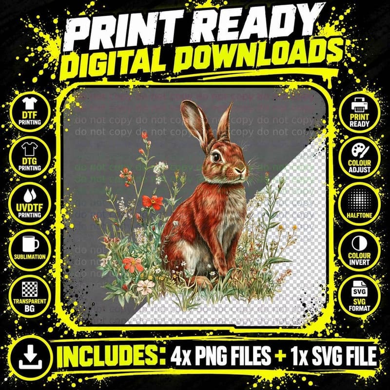 Rabbit in Floral Garden Camping T-Shirt Png SVG Digital Bundle