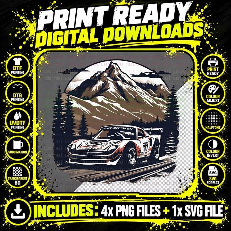 Racing Porsche White Red Car Mountain Sports T-Shirt Png SVG Digital Bundle