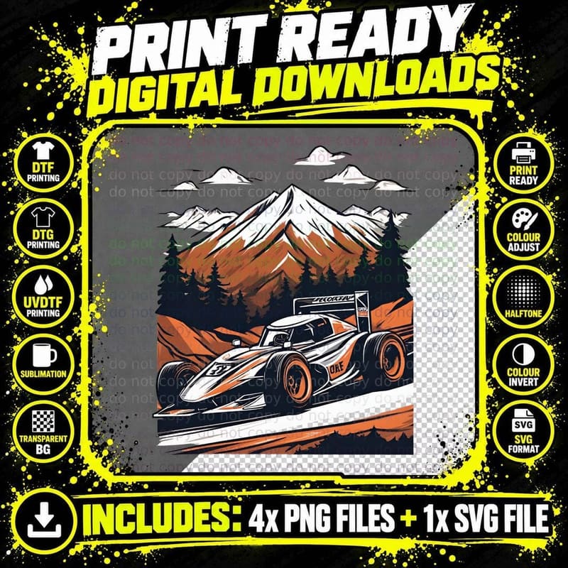 Rally Mountain Sprint Orange White Race Car Forest Png SVG Digital Bundle