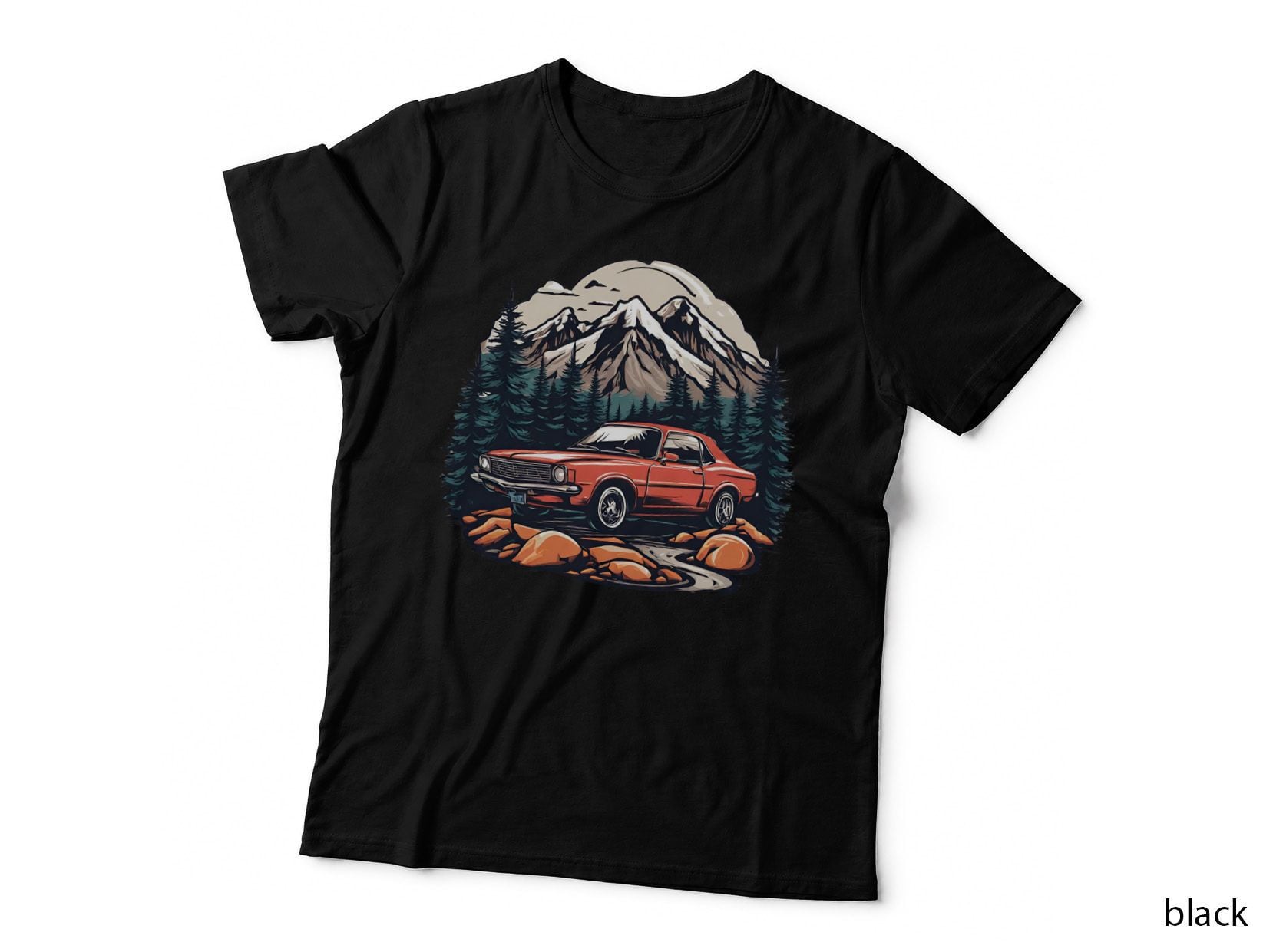 Red Mountain Car Orange Landscape T-Shirt