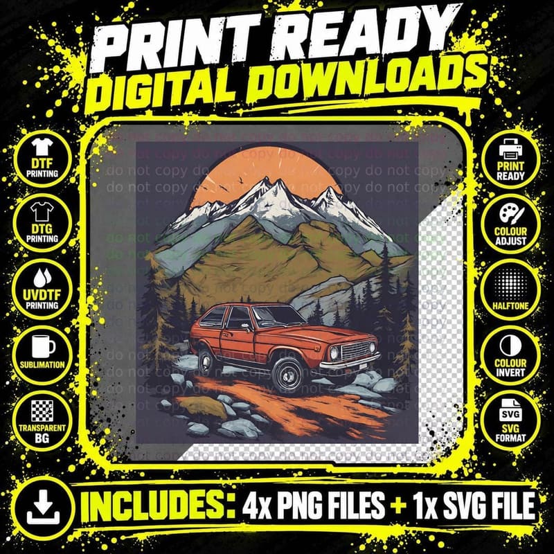 Red Mountain Car Orange Mountains Landscape T-Shirt Png SVG Digital Bundle