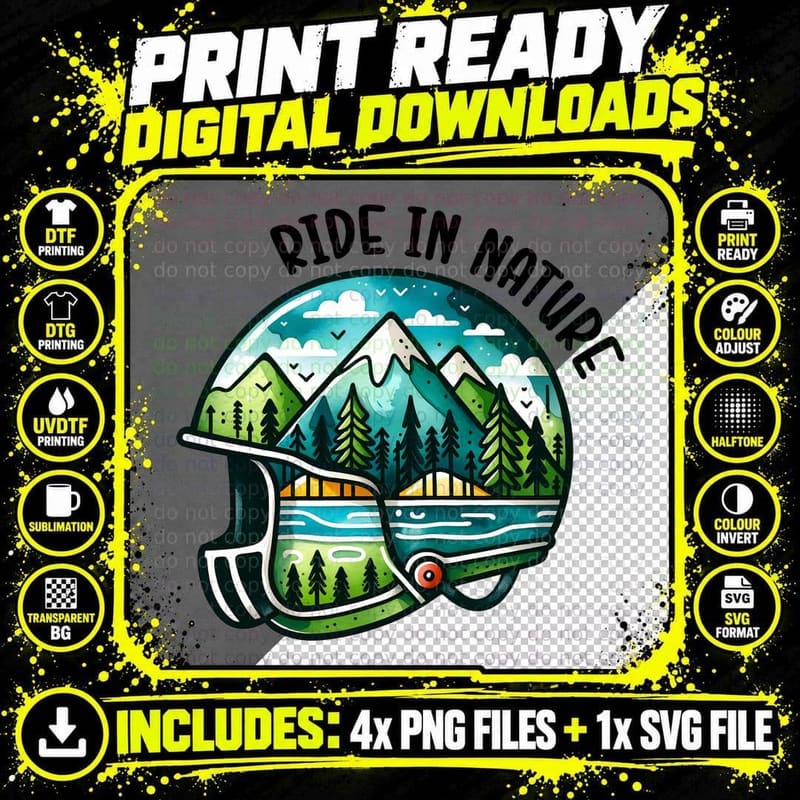 Ride in Nature Camping T-Shirt, Helmet with Nature Png SVG Digital Bundle