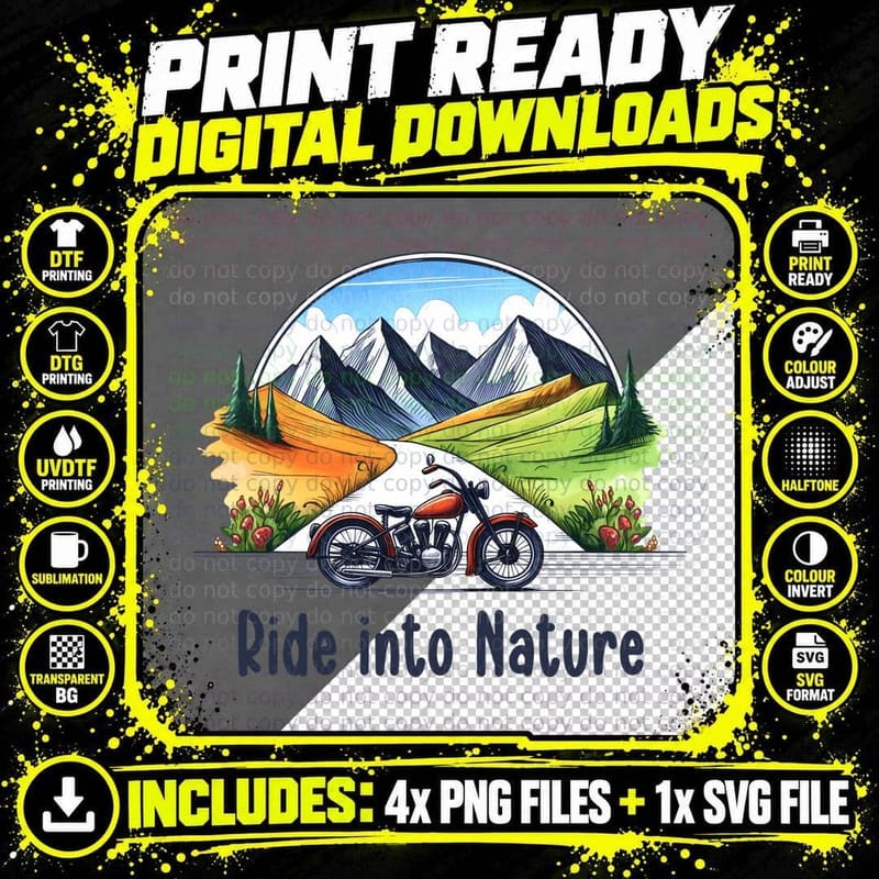 Ride into Nature Camping T-Shirt, Motorcycle on Scenic Png SVG Digital Bundle