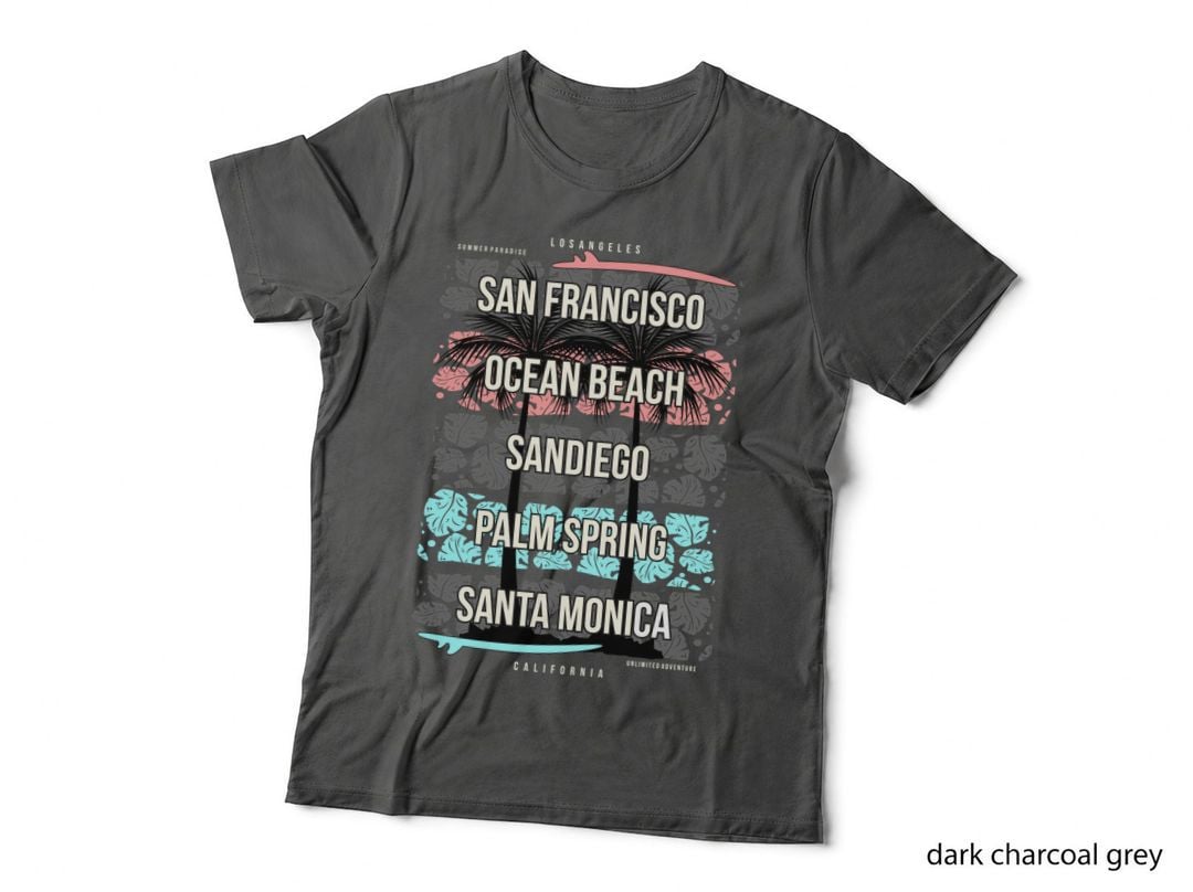San Francisco Ocean Beach Sandiego Palm Retro Surf Aesthetic Tree Pink T-Shirt