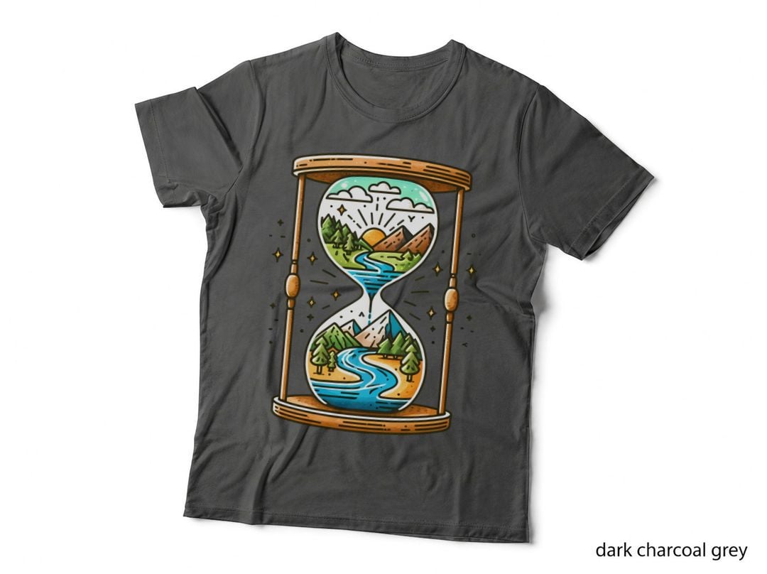 Sand Clock Containing Serene Landscape with River Camping T-Shirt