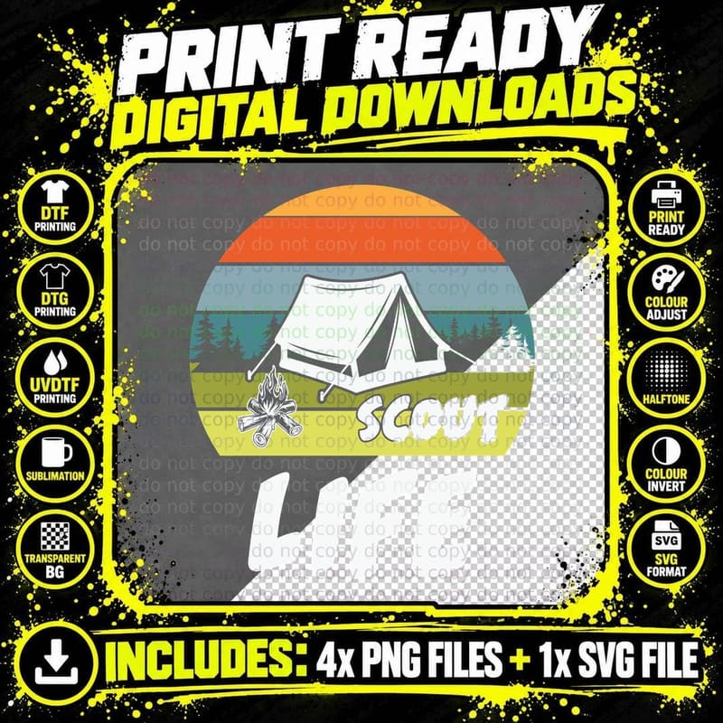 Scout Life Camping T-Shirt, Camping Tent Silhouette with Png SVG Digital Bundle