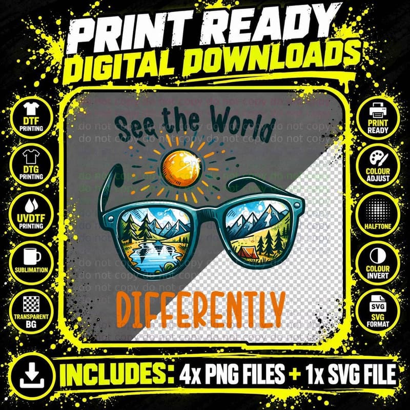 See the World Differently Camping T-Shirt Png SVG Digital Bundle