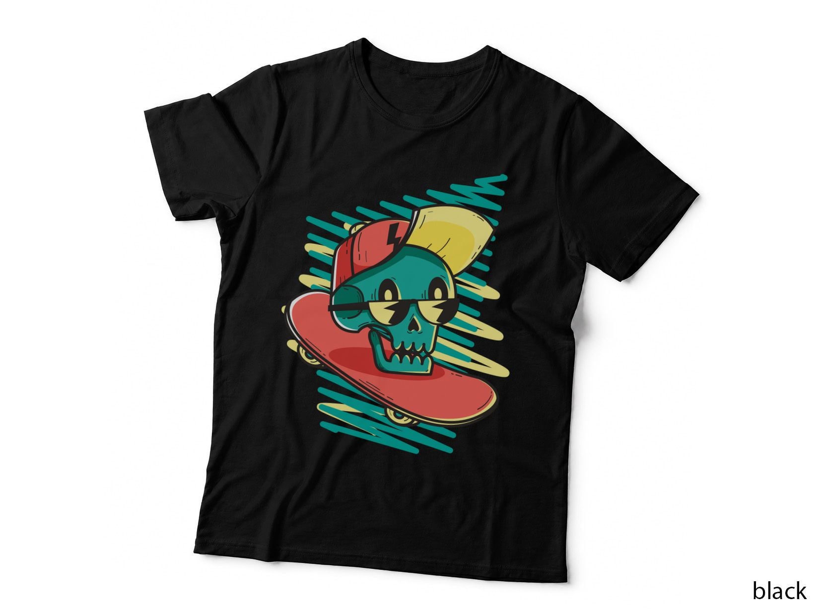 Skull Skate Speed on Skateboard with Cyan Accents Street Art T-Shirt