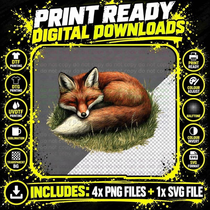 Sleeping Fox in Grass Camping T-Shirt Png SVG Digital Bundle