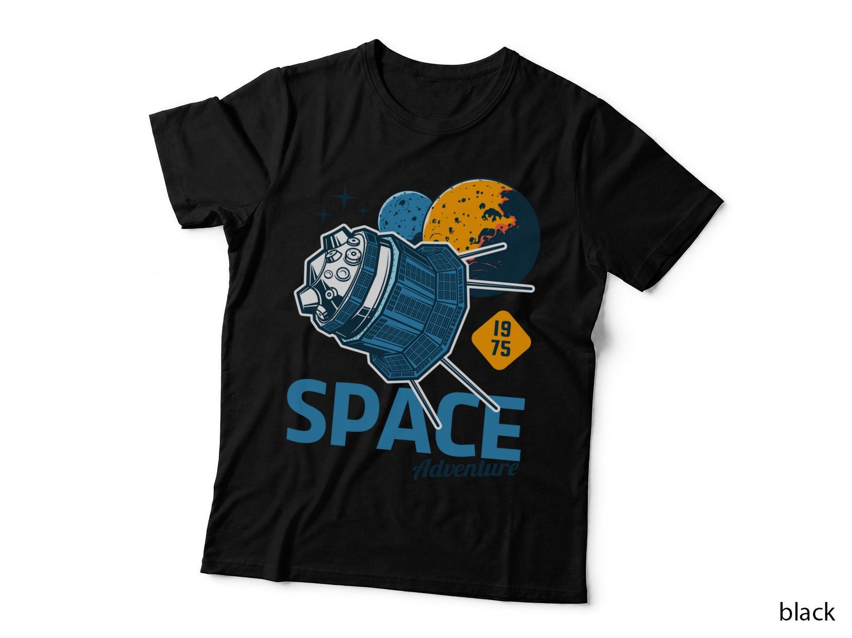 Space Adventure 1975 Satellite Planets Retro T-Shirt