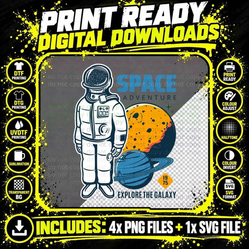 Space Adventure Explore the Galaxy 1975 Astronaut Png SVG Digital Bundle