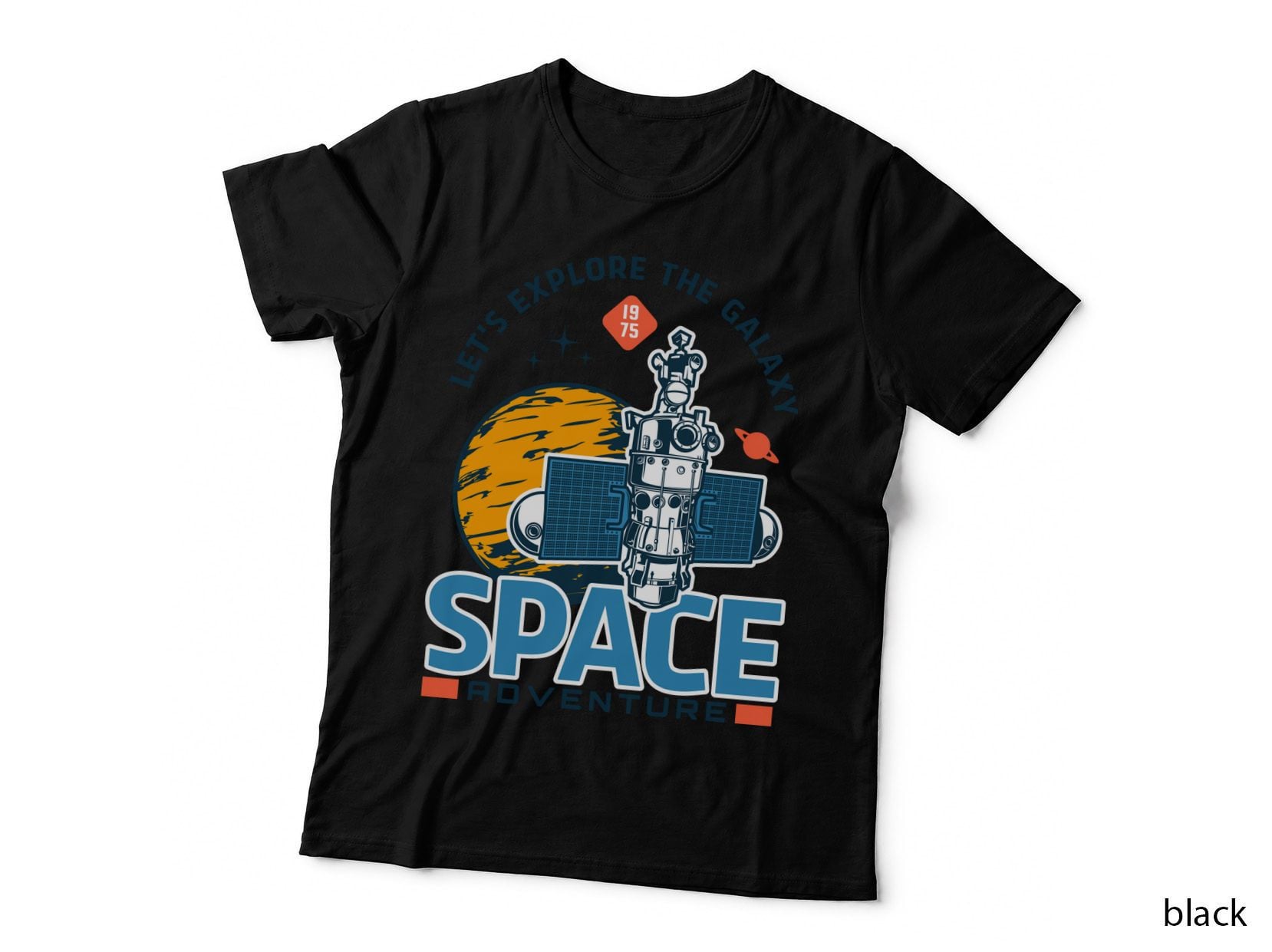 Space Adventure Lets Explore the Galaxy 1975 Astronaut Satellite Planet T-Shirt