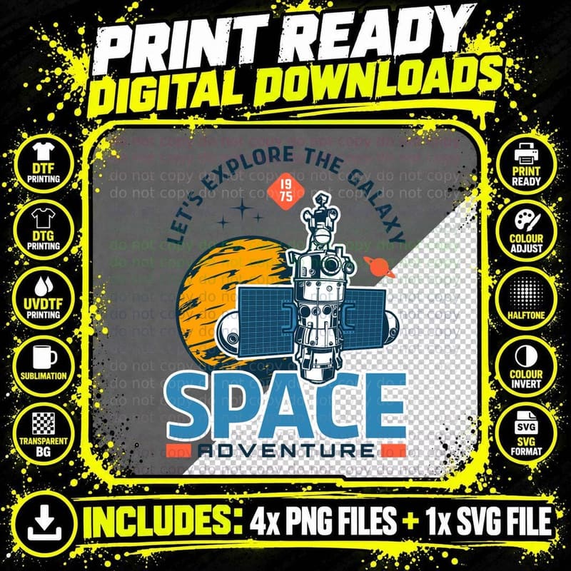 Space Adventure Lets Explore the Galaxy 1975 Astronaut Png SVG Digital Bundle