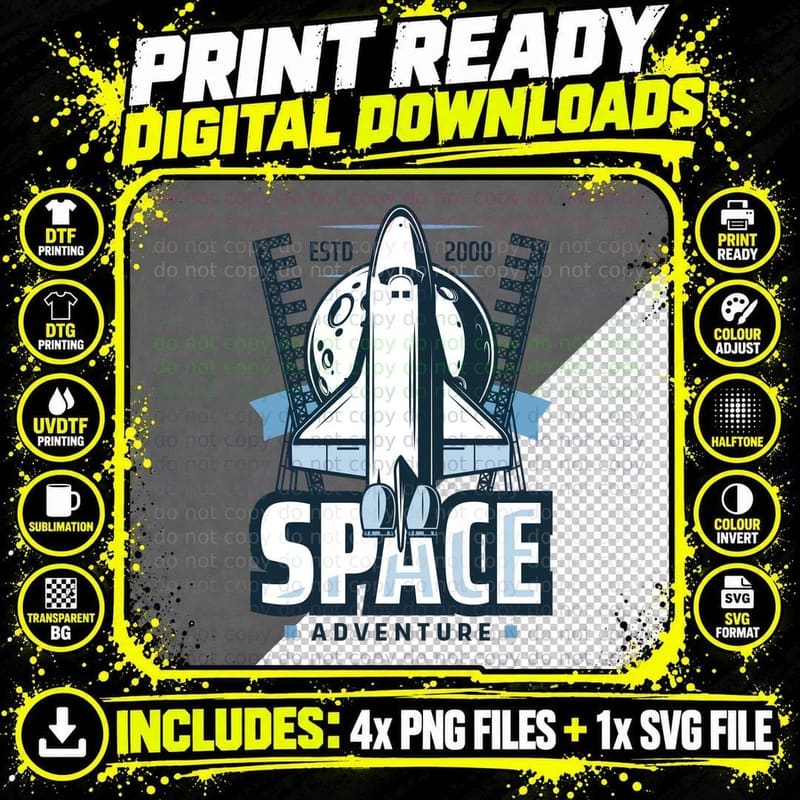 Space Adventure Rocket Estd 2000 Shuttle Planet Blue Png SVG Digital Bundle