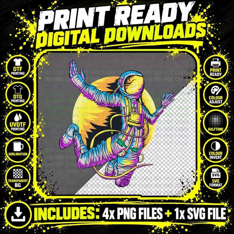 Space Astronaut Colorful Cosmic Adventure Trippy T-Shirt Png SVG Digital Bundle