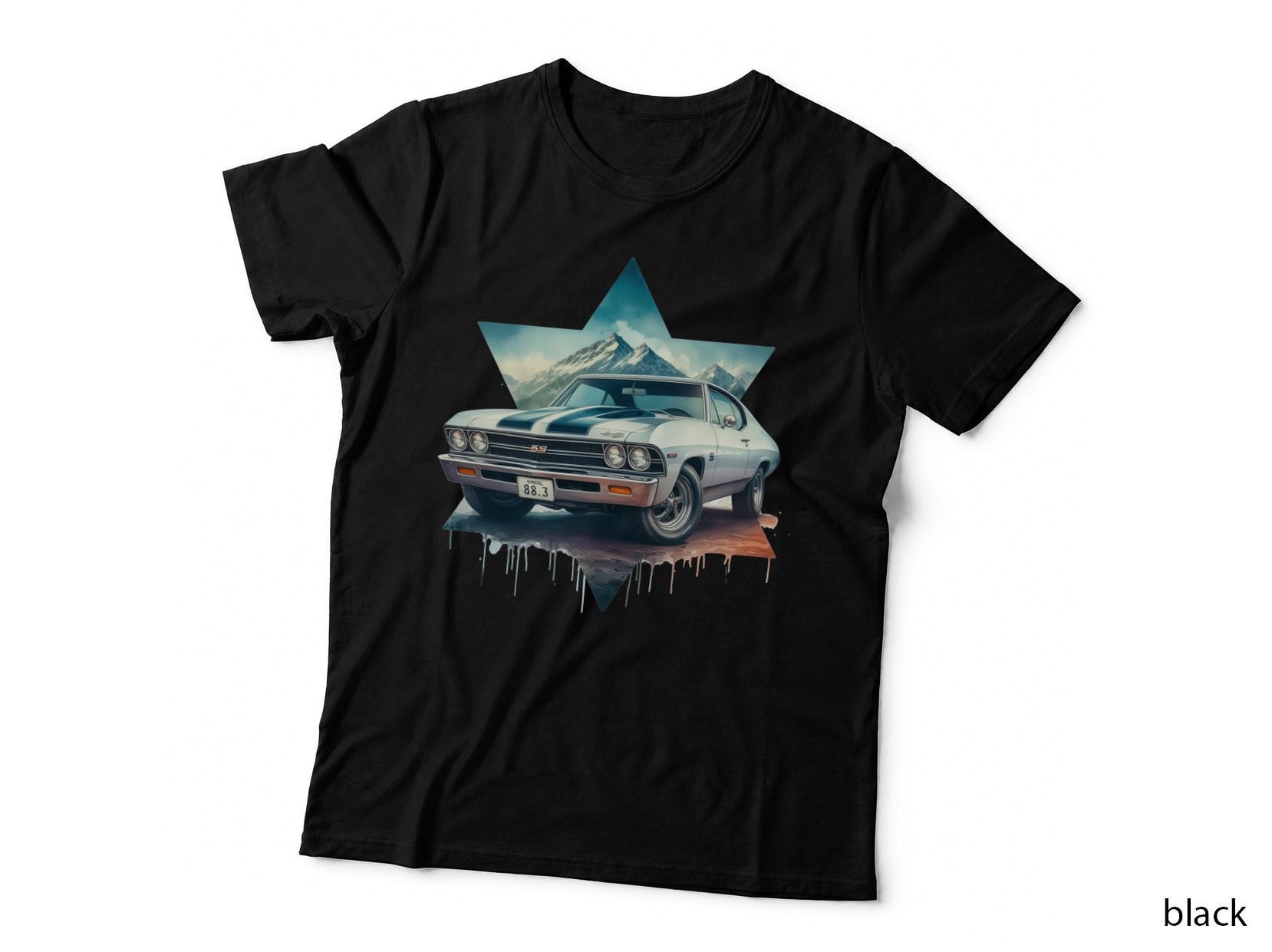 Star Shape Landscape Geometric Mountain Buildings Blue Retro T-Shirt