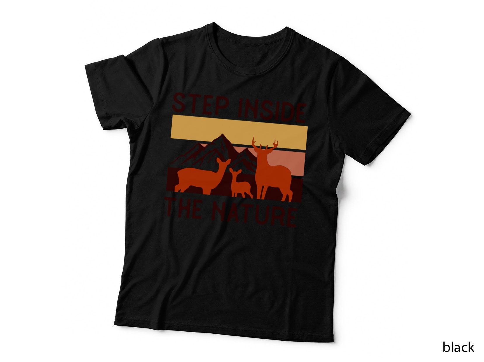Step Inside the Nature Camping T-Shirt, Mountain Deer Family Silhouette Graphic