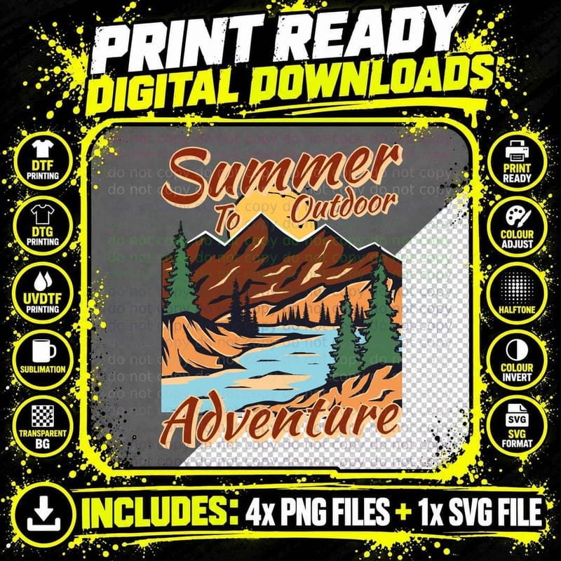 Summer Outdoor Adventure Mountain Landscape with River Png SVG Digital Bundle