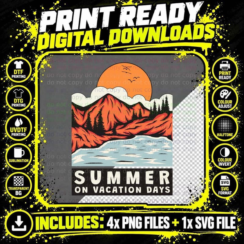 Summer Vacation Days Mountain Landscape with Snowy Peak Png SVG Digital Bundle