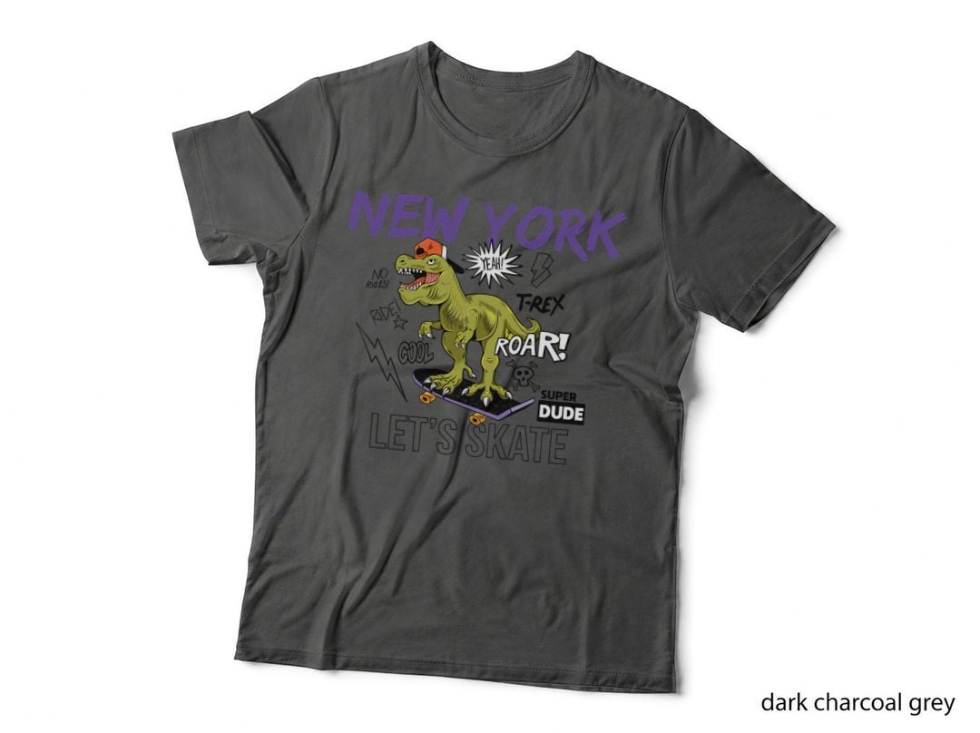 Super Dude New York Yeah Trex Roar Lets Skate Dinosaur Skateboard Y2k T-Shirt