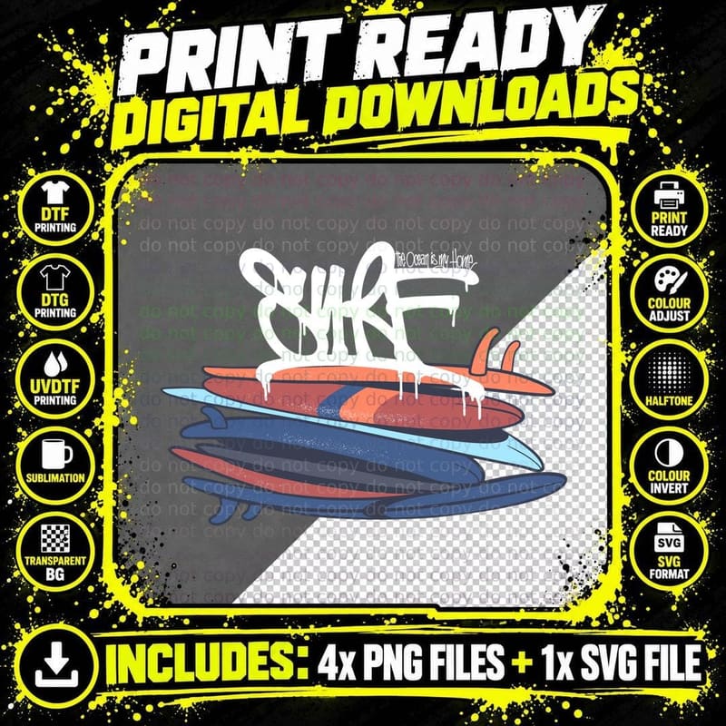 Surf Boards Surfboards Stacked Graffiti Colorful Street Png SVG Digital Bundle