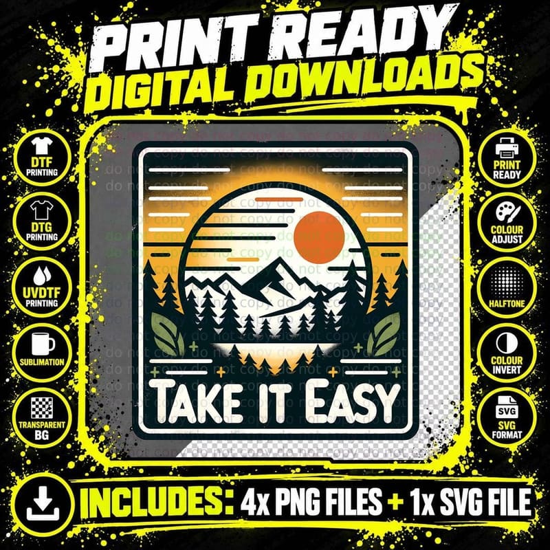 Take It Easy Camping T-Shirt, Mountain Sunset Forest Png SVG Digital Bundle