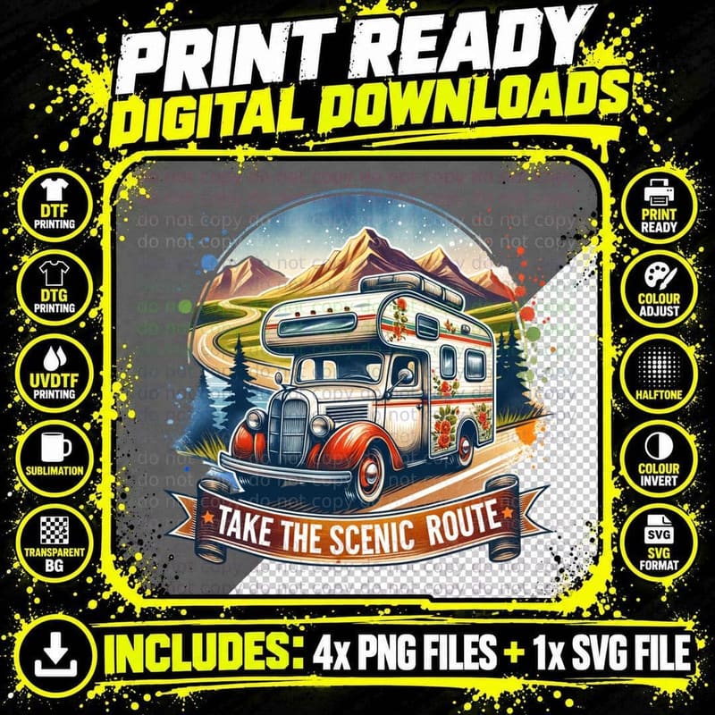 Take the Scenic Route Outdoor Adventure T-Shirt Png SVG Digital Bundle