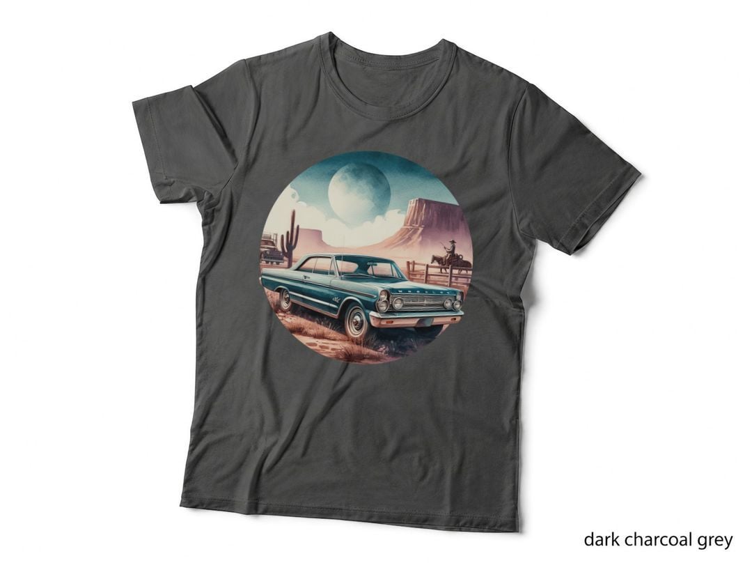 Teal Car Desert Landscape Mountain T-Shirt