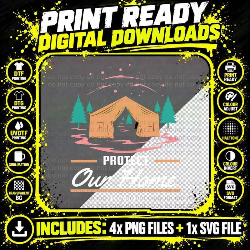 Tent Mountain Camp Protect Our Home -Camping Club Png SVG Digital Bundle