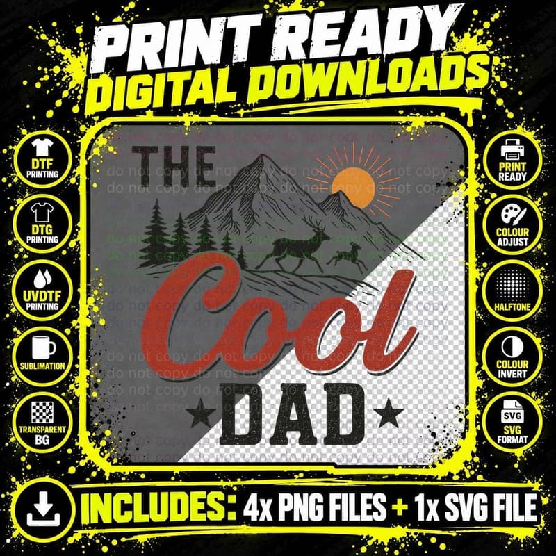 The Cool Dad Fathers Day T-Shirt, Mountain Deer Sunrise Png SVG Digital Bundle