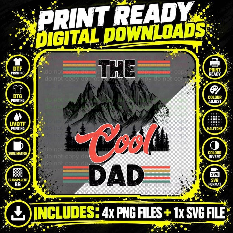 The Cool Dad Fathers Day T-Shirt, Mountain Landscape Png SVG Digital Bundle