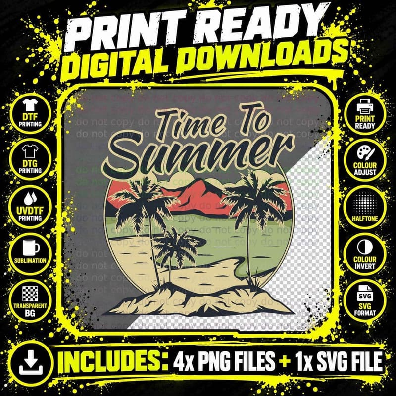 Time to Summer Mountain Landscape with Palm Tree Png SVG Digital Bundle