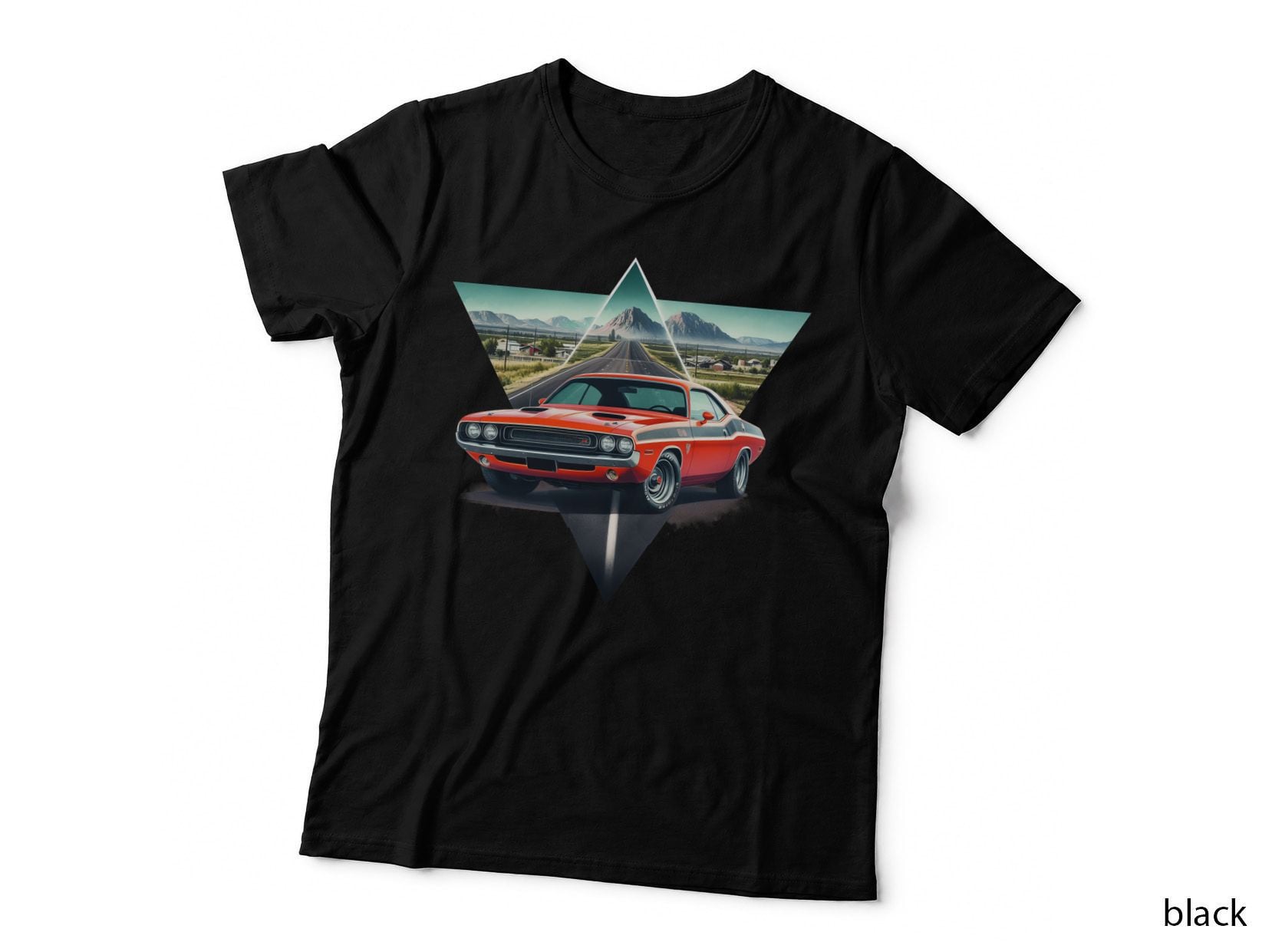 Trapezoid Road Landscape Geometric Mountain Red Retro T-Shirt