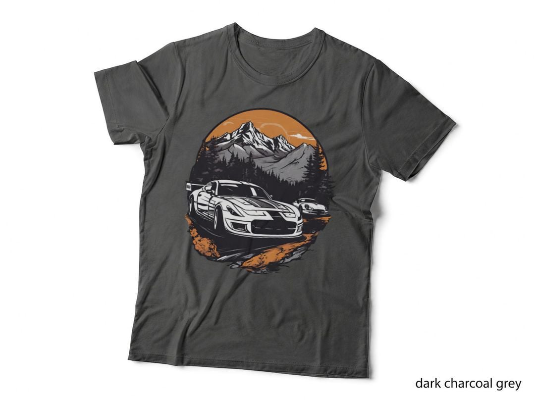 Twin Peak Racing White Black Orange Sports Car Mountain T-Shirt