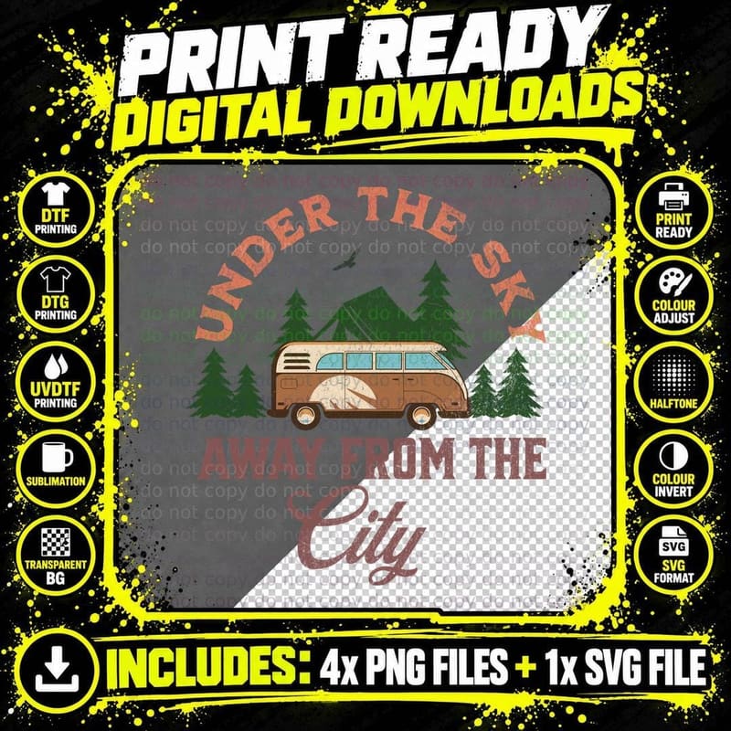 Under the Sky Away from the City Camping T-Shirt Png SVG Digital Bundle