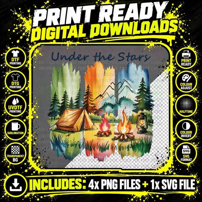 Under the Stars Outdoor Adventure T-Shirt Png SVG Digital Bundle