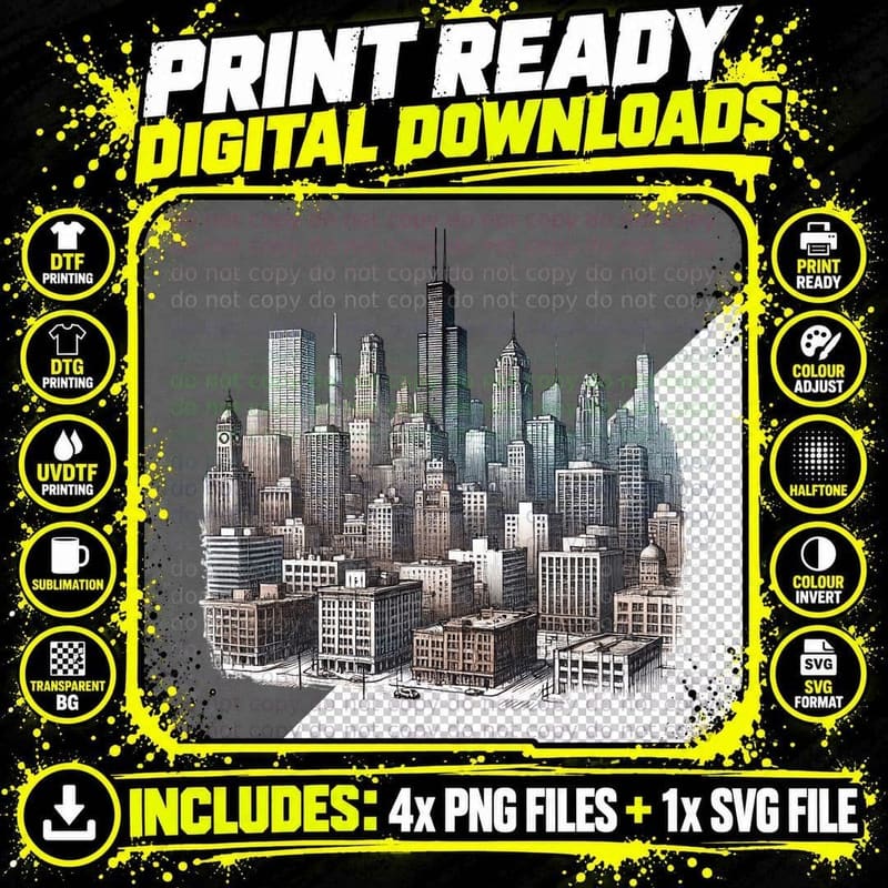 Urban Skyline Illustration Outdoor Adventure T-Shirt Png SVG Digital Bundle