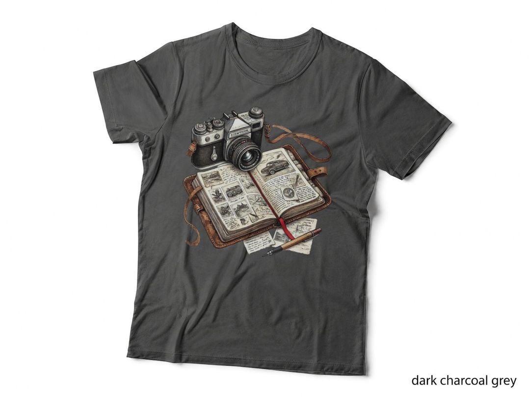 Vintage Camera & Sketchbook Scene Outdoor Adventure T-Shirt