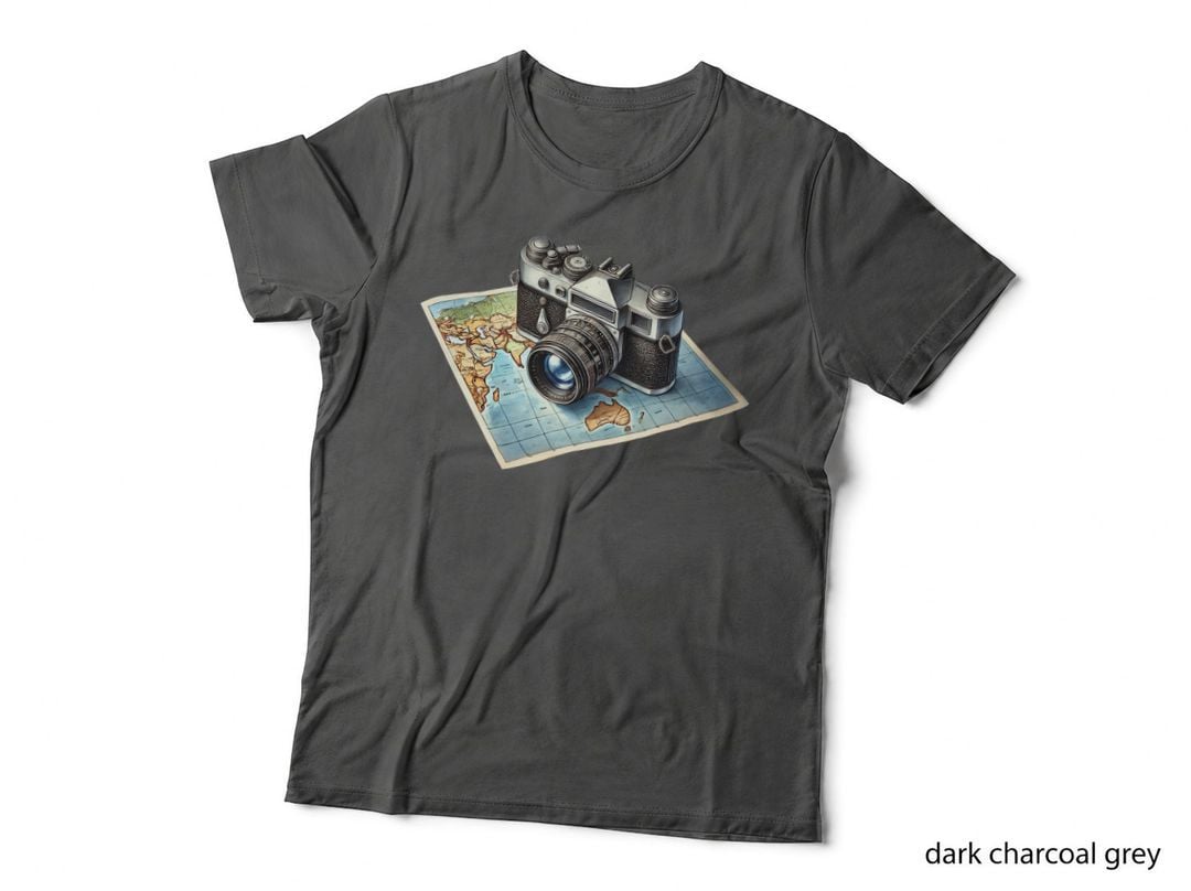 Vintage Camera on Map Outdoor Adventure T-Shirt, Outdoor Adventure Graphic Tee