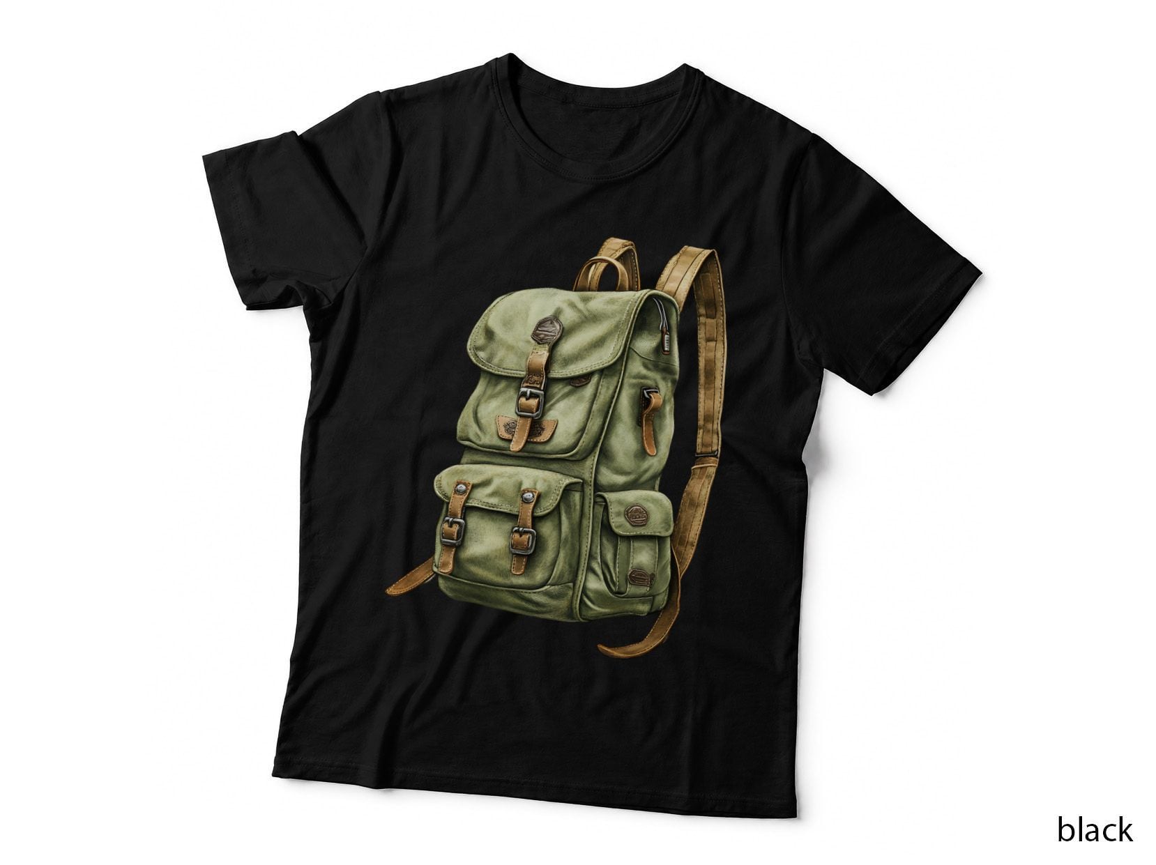 Vintage Green Backpack with Brown Straps Camping T-Shirt, Camping Graphic Tee
