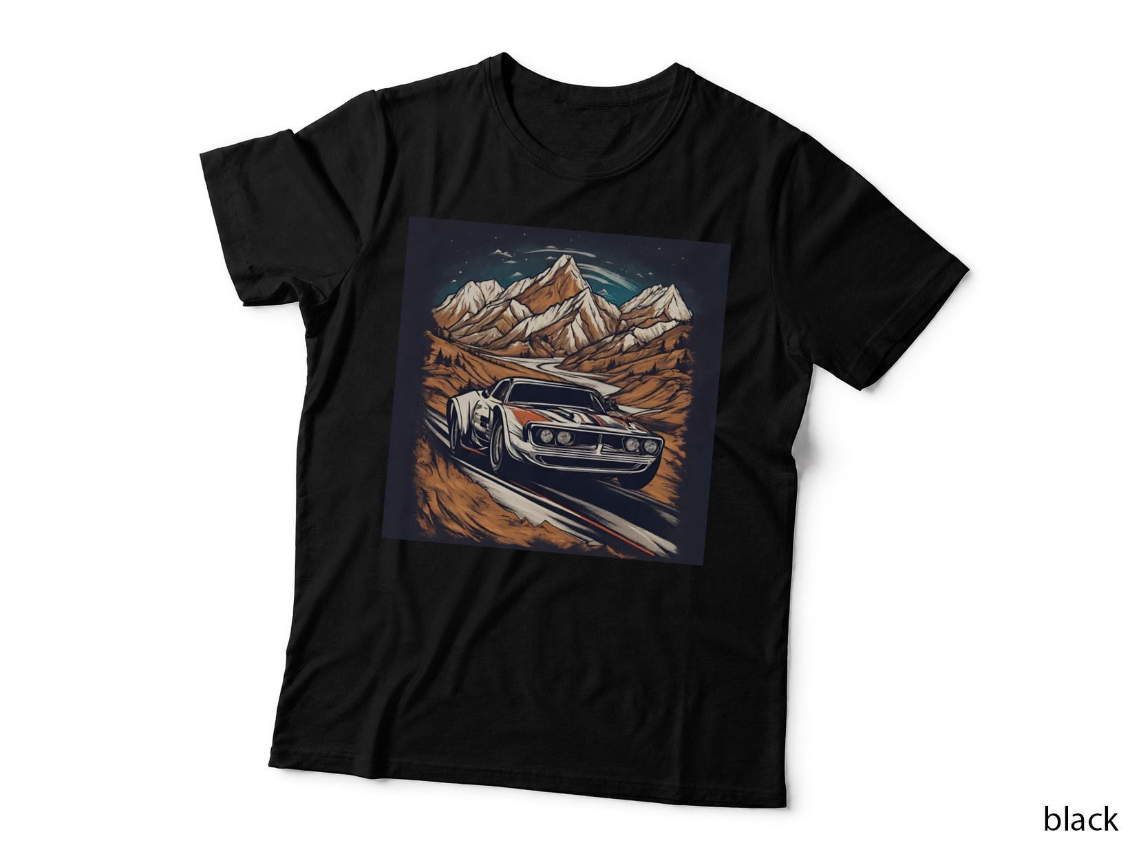 Vintage Muscle Mountain White Red Classic Car Night Mountains T-Shirt