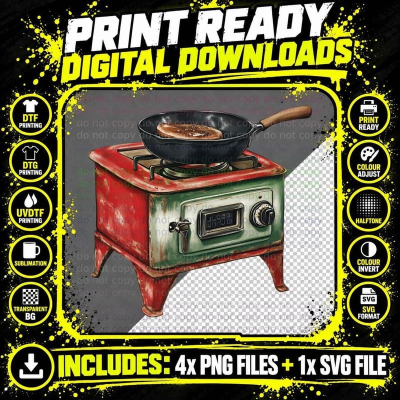 Vintage Stove with Pancake Camping T-Shirt Png SVG Digital Bundle