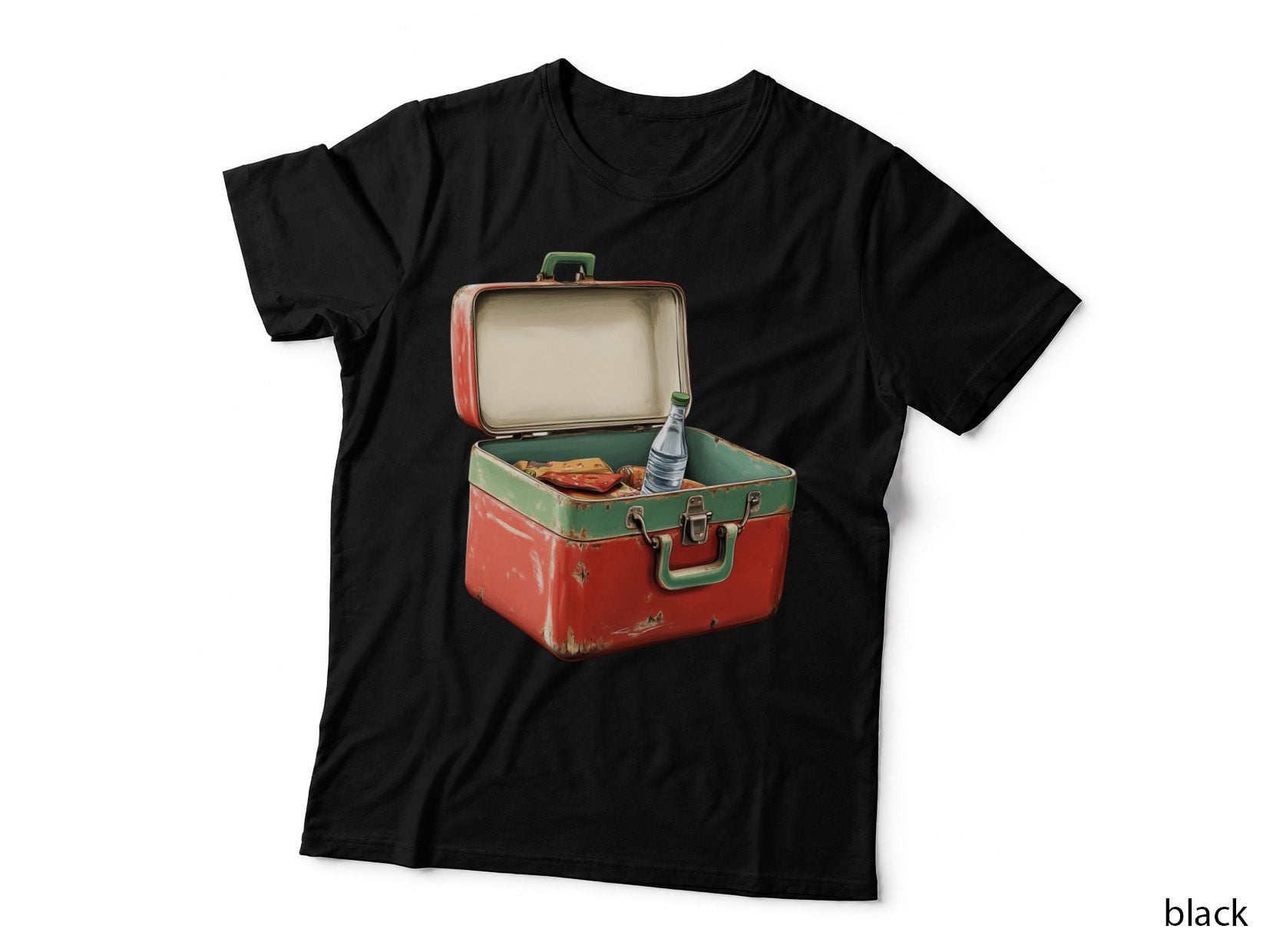 Vintage Suitcase with Snacks and Water Bottle Camping T-Shirt