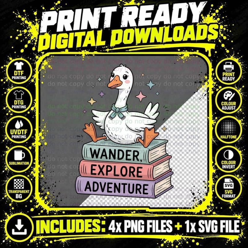 Wander Explore Adventure Funny Goose T-Shirt Png SVG Digital Bundle
