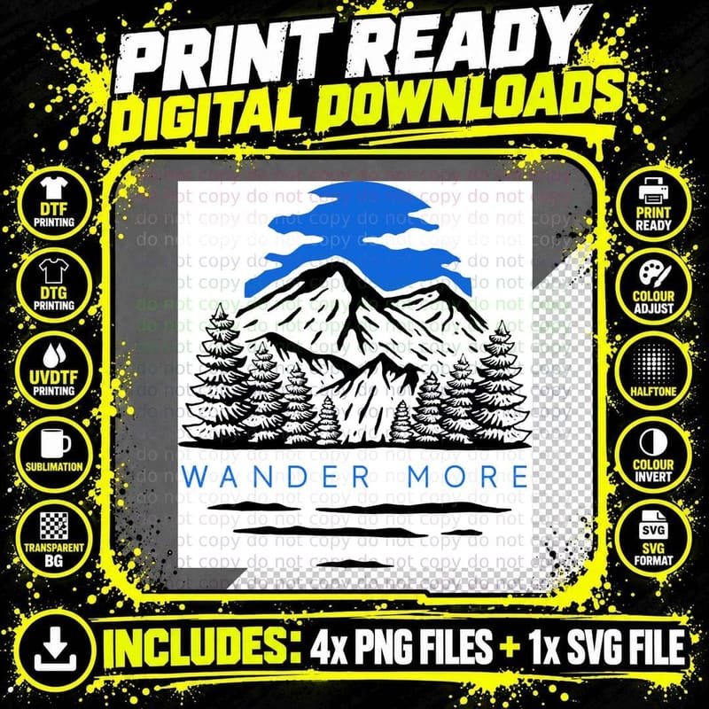 Wander More Outdoor Adventure T-Shirt Png SVG Digital Bundle