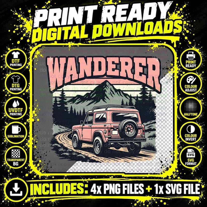 Wanderer Outdoor Adventure T-Shirt Png SVG Digital Bundle