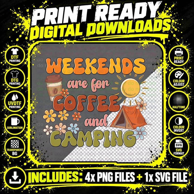 Weekends Are for Coffee and Camping Outdoor Adventure Png SVG Digital Bundle
