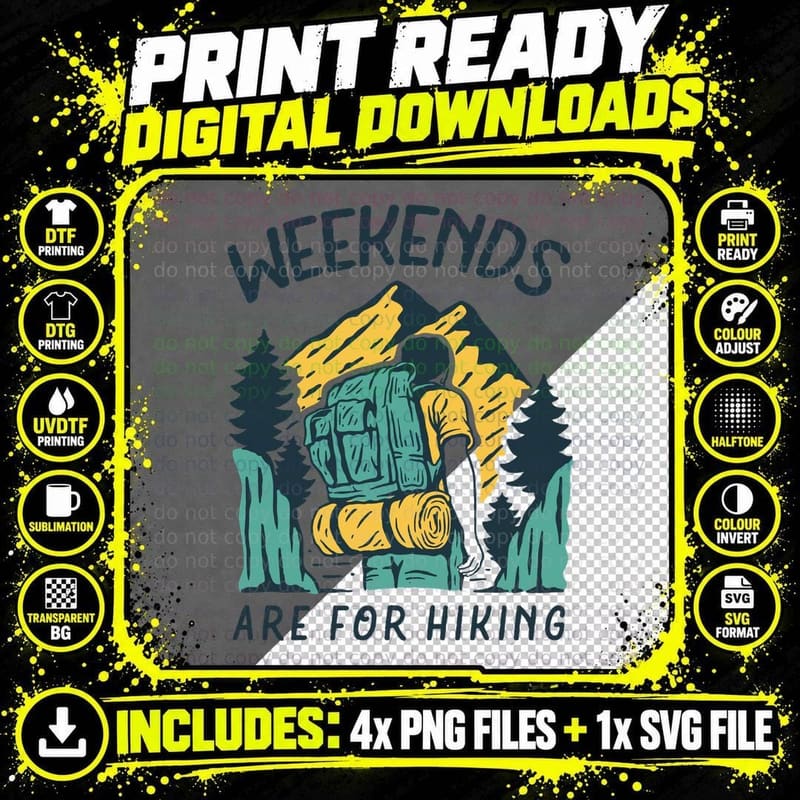 Weekends Hiking Are for Backpack Mountains Outdoor Png SVG Digital Bundle