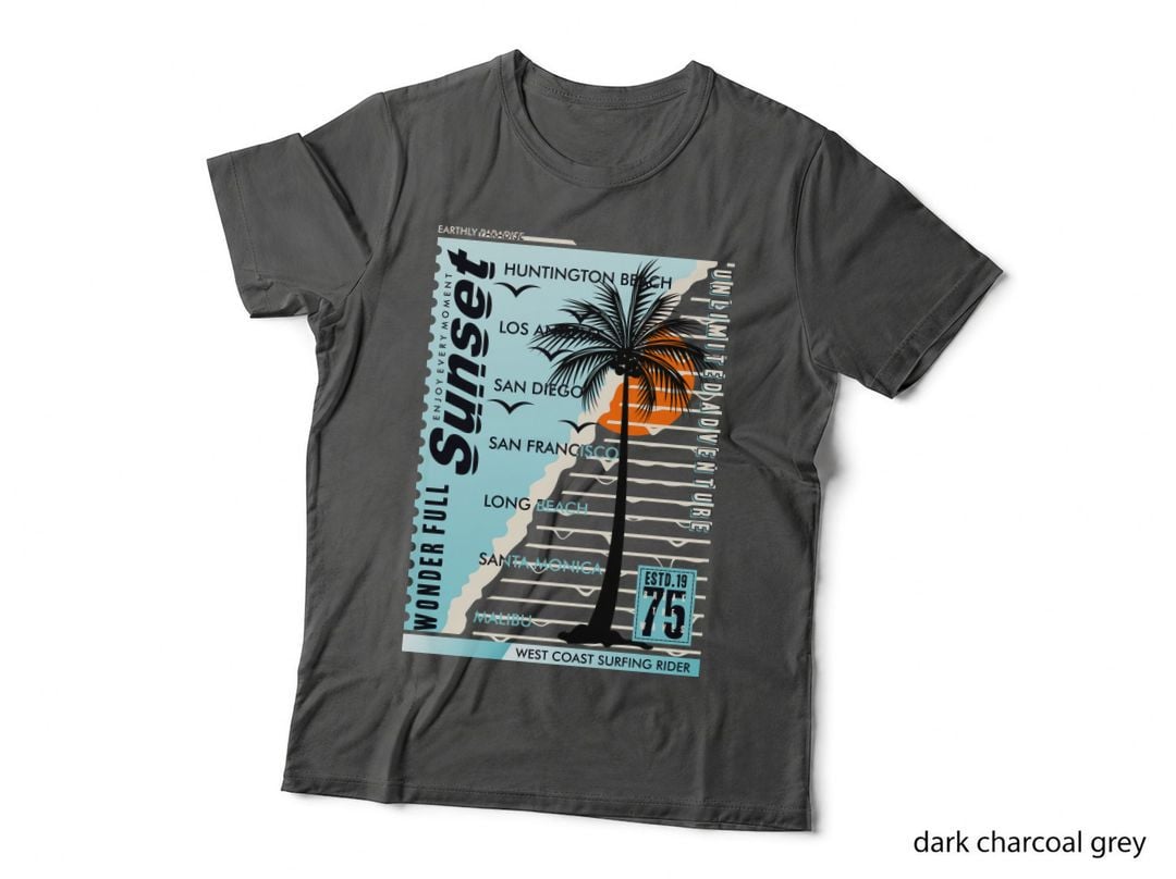 West Coast Surfing Rider Huntington Beach Surf Themed Retro Palm Tree T-Shirt