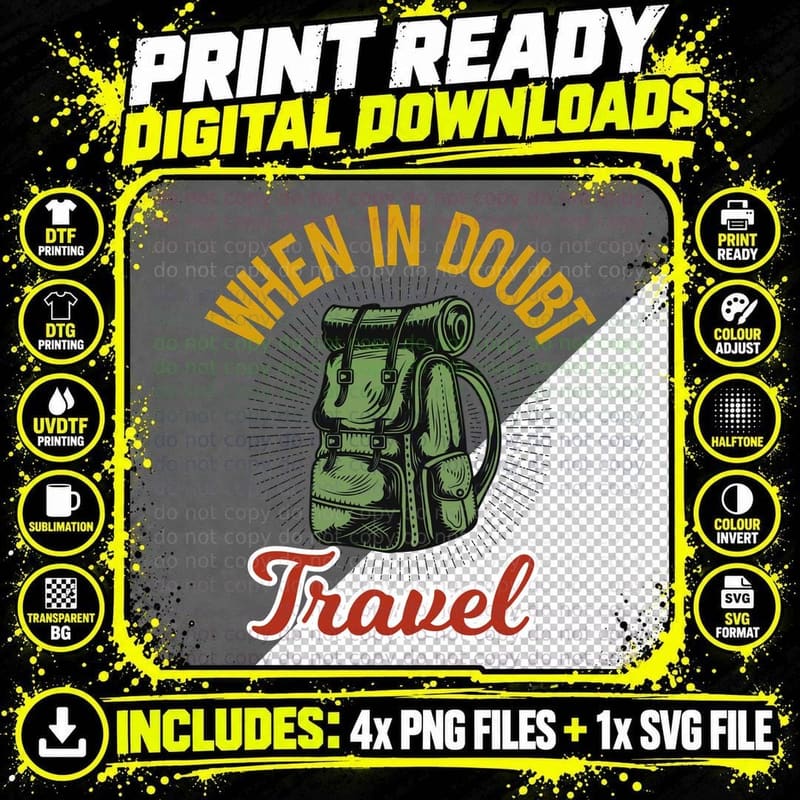 When in Doubt Travel Hiking Backpack with Binoculars Png SVG Digital Bundle